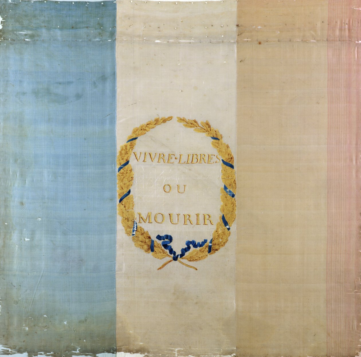 Tricolore com o lema &39;Live Free or Die&39;, 1792 (tecido pintado) de French School