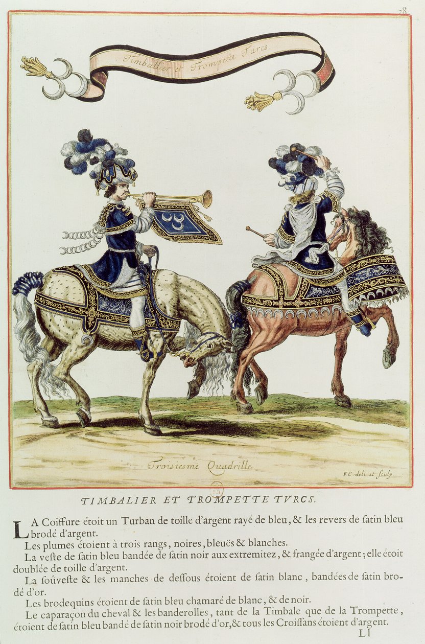 Baterista e trompetista turco, parte do carrossel dado por Luís XIV (1638-1715) em frente às Tulherias, 5 de junho de 1662 de French School