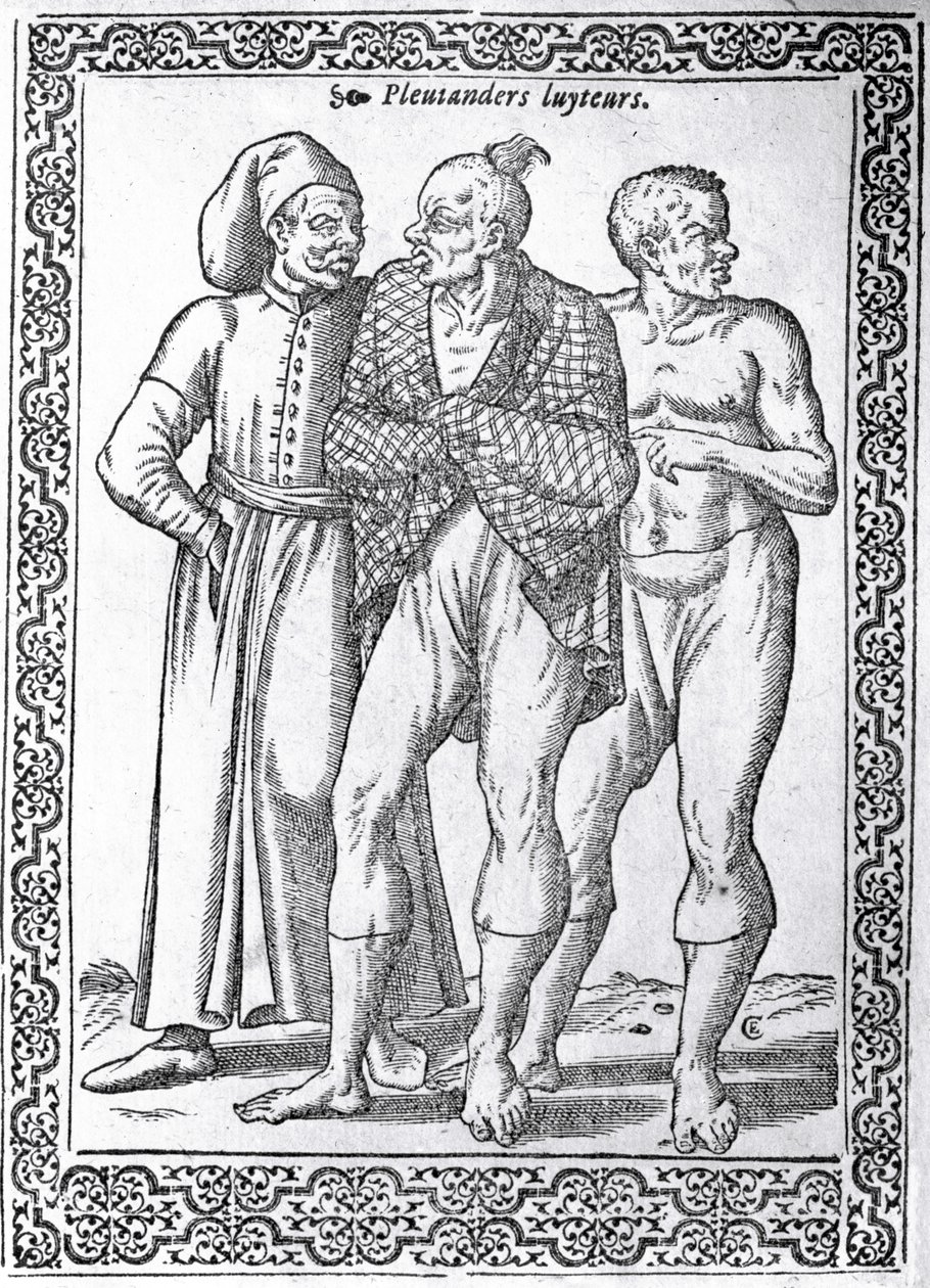 Lutadores turcos, ilustração de &39;Navigations, peregrinations and travels, falso na Turquia&39; por Nicolas de Nicolay, publicado em 1577 de French School