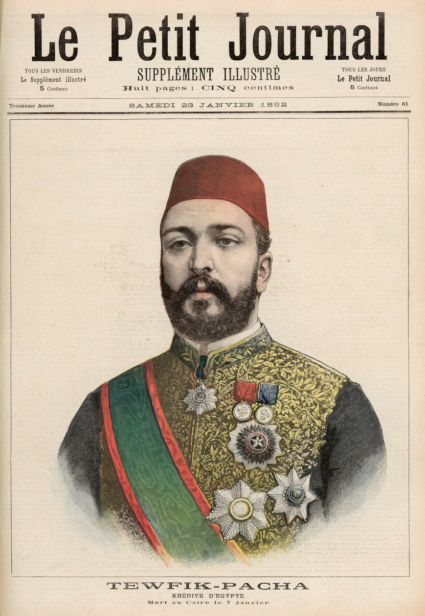 Twefik Pasha (1852-92) Quediva do Egito, morreu no Cairo, em 7 de janeiro, no jornal &39;Le Petit Journal&39;, em 23 de janeiro de 1892. de French School