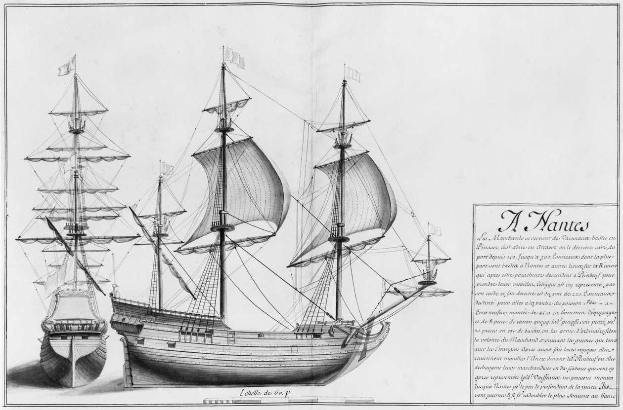Navios, Nantes, ilustração de &39;Desenhos de diferentes formas de navios ... de Nantes a Bayonne ...&39;, 1679 (lápis e wc no papel) de French School