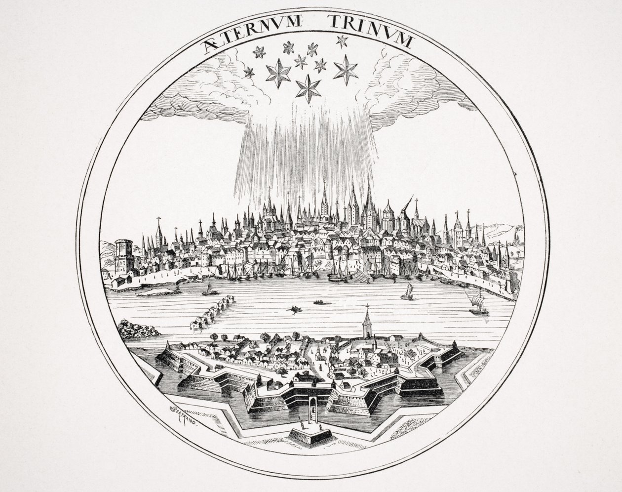 Vista de Colônia, depois de uma gravura em cobre no &39;Theatrum Geographicum, de P. Bertius, de&39; Le Moyen Age et La Renaissance &39;, de Paul Lacroix (1806-84), publicada em 1847 de French School