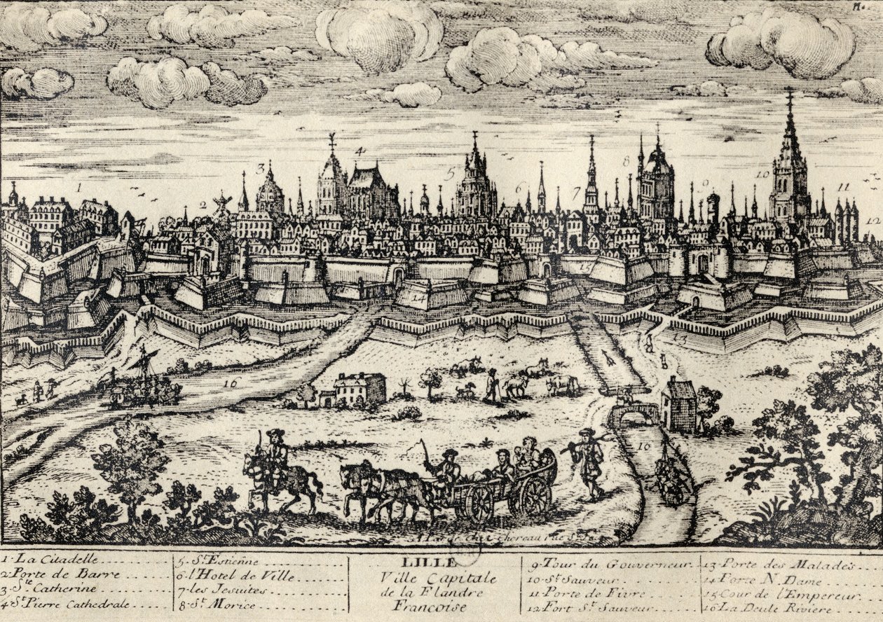 Vista de Lille c.1670, de "Memórias de Charles de Batz-Castelmore Conde d&39;Artagnan", publicado em 1928 de French School