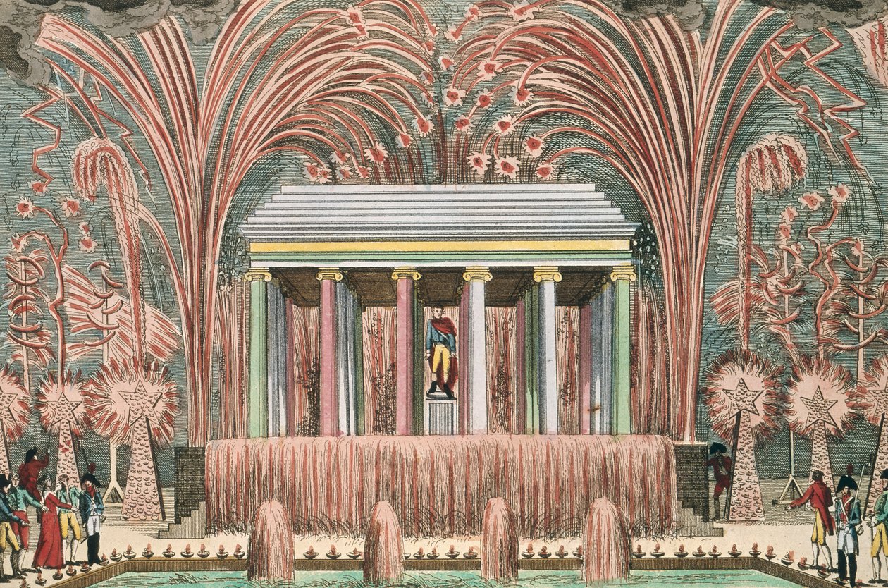 Vista de uma exibição de fogos de artifício no Jardin du Luxembourg, 28 de novembro de 1807 de French School