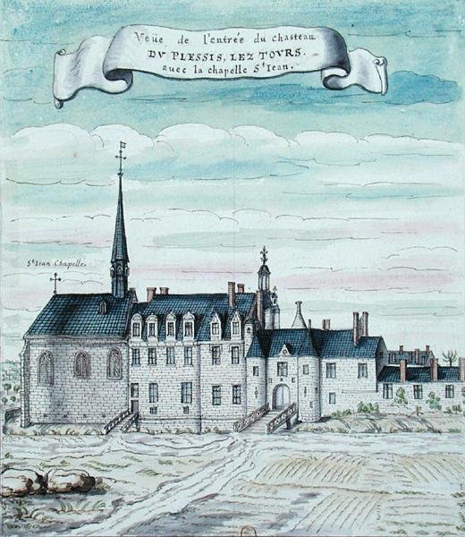 Vista do Castelo de Plessis-les-Tours e da Capela de St. Jean, em Tourraine, 1699 (caneta e tinta e wc no papel) (ver também 173767) de French School