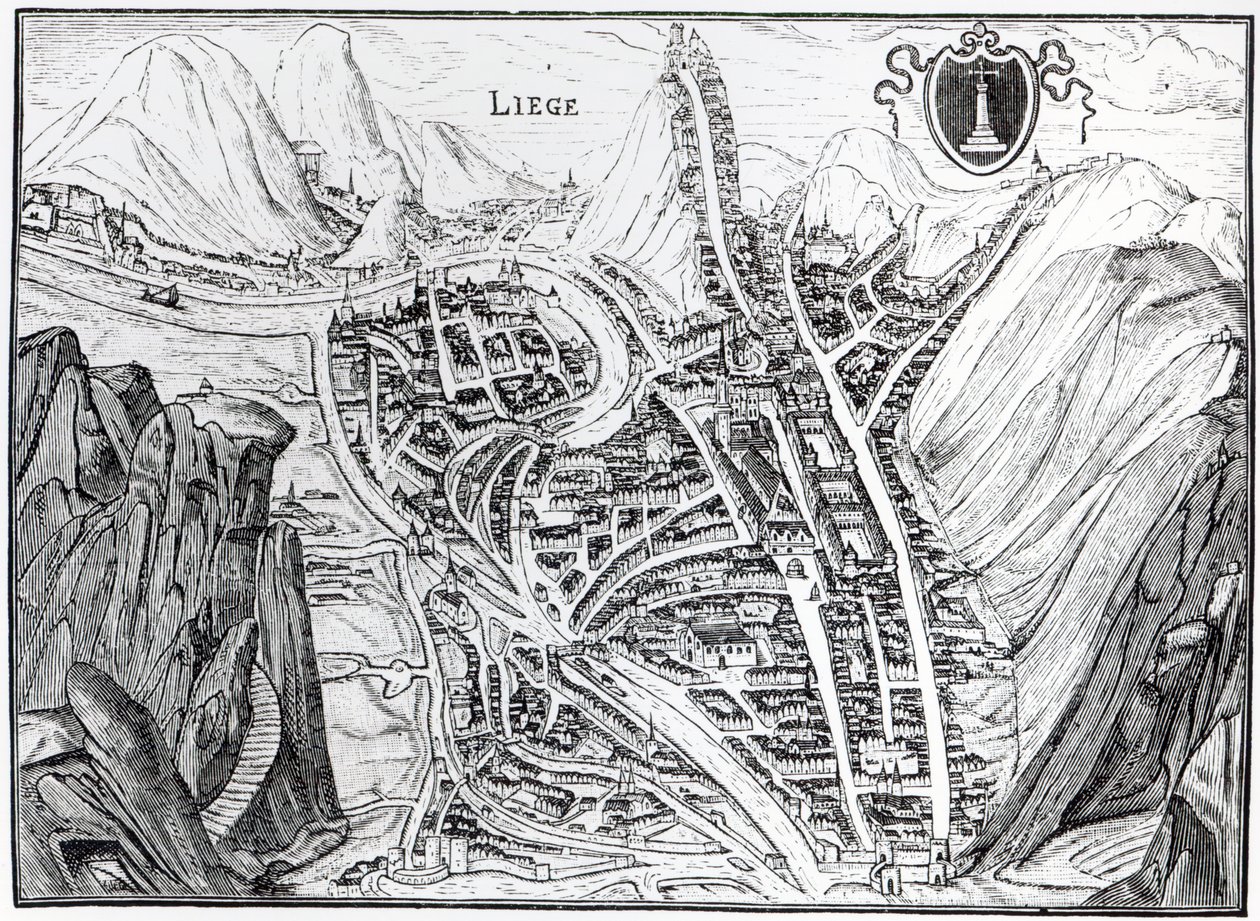 Vista da cidade de Liège, depois de uma gravura do século XVI de French School