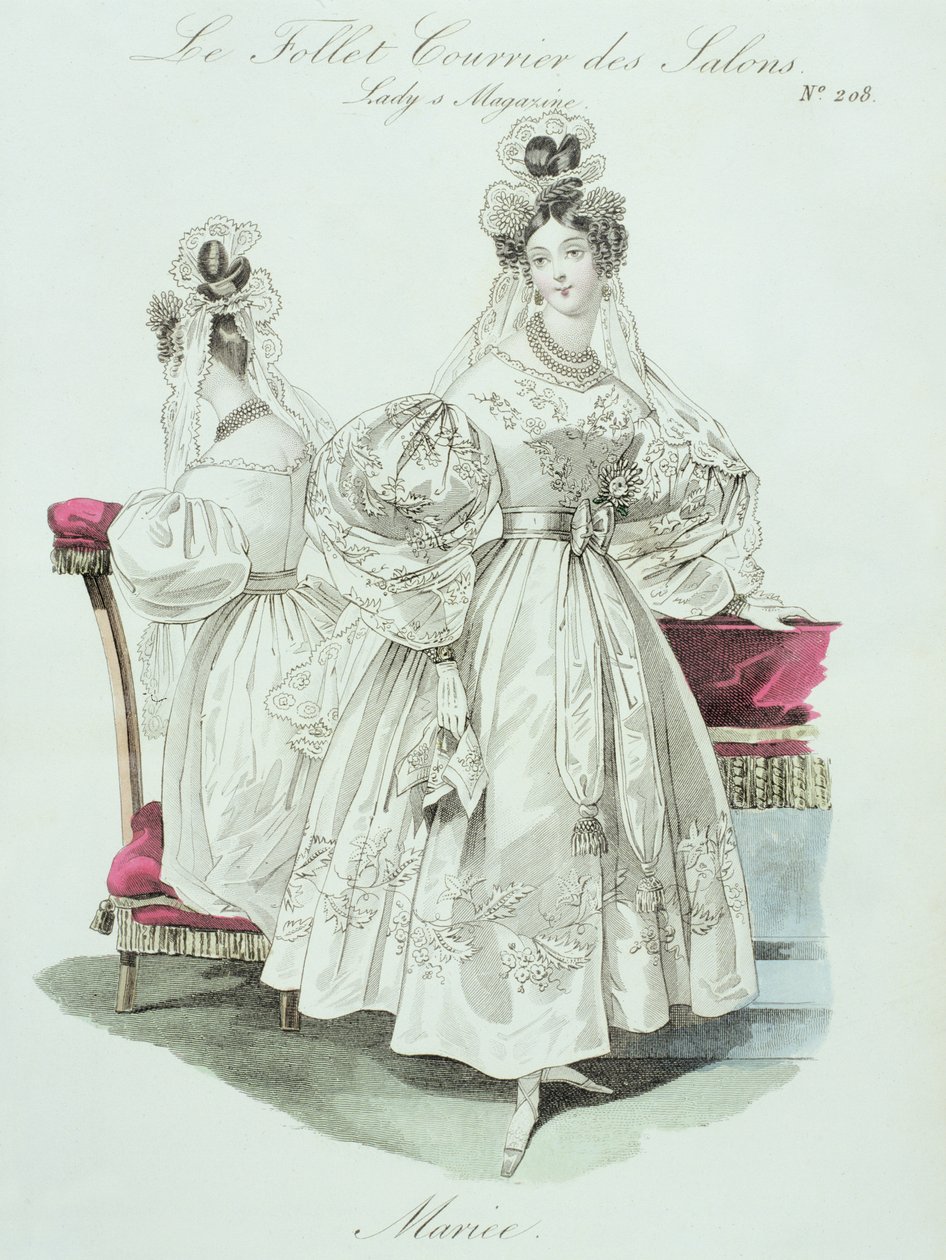 Vestido de noiva, de &39;Le Follet Courrier des Salons Modes&39;, 1832 de French School