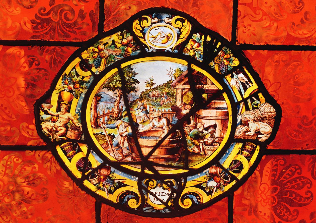 Janela retratando setembro, a partir de Montigny (vitral) de French School