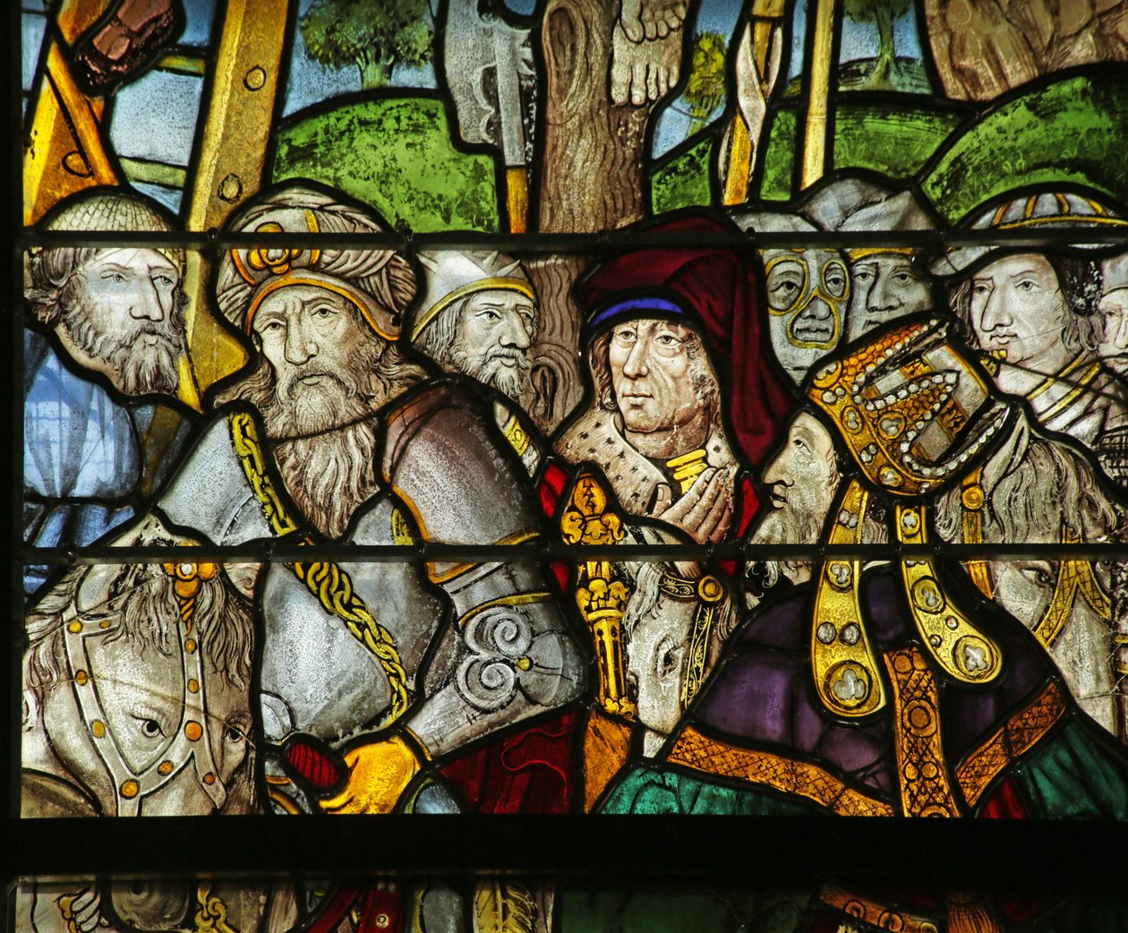 Janela retratando soldados, sacerdotes, nobres na Crucificação, detalhe de 2921604, 1500-10 de French School