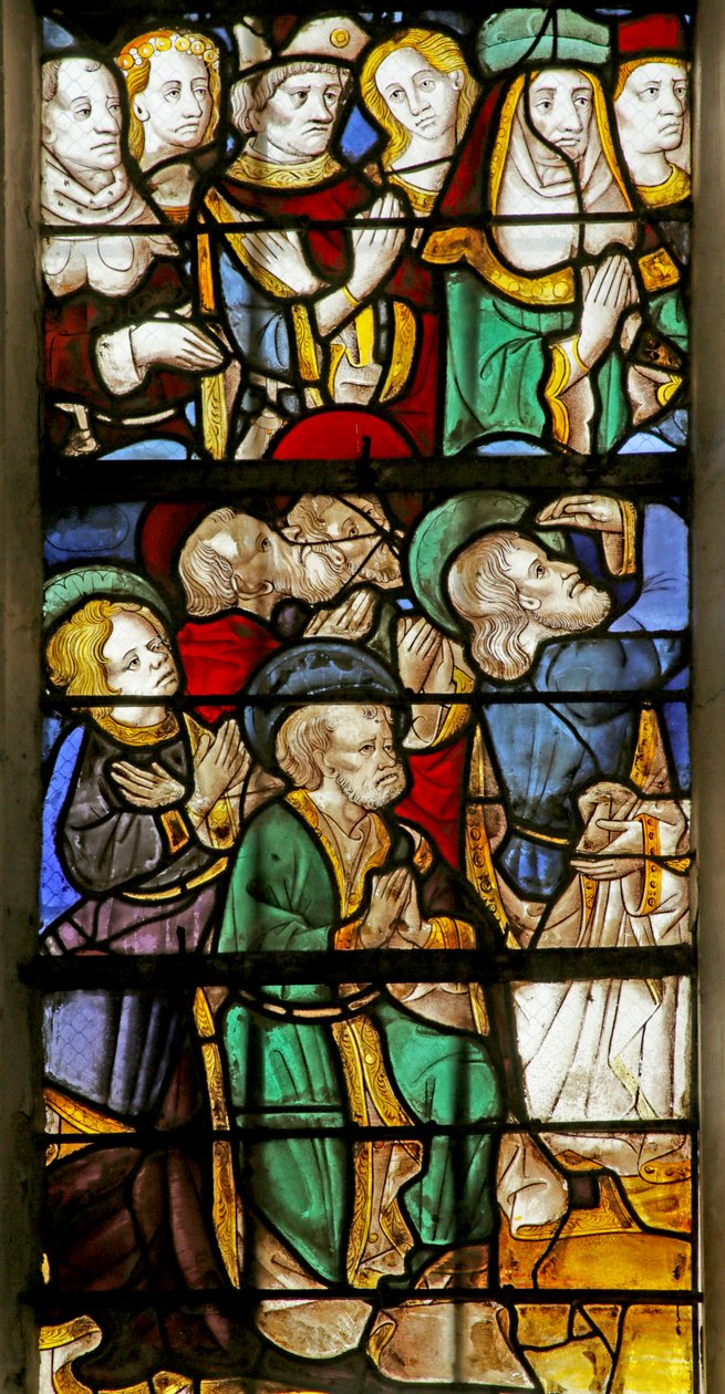 Janela representando os apóstolos e outros na segunda vinda de Cristo, 1470-1500 (detalhe de 2921838) de French School