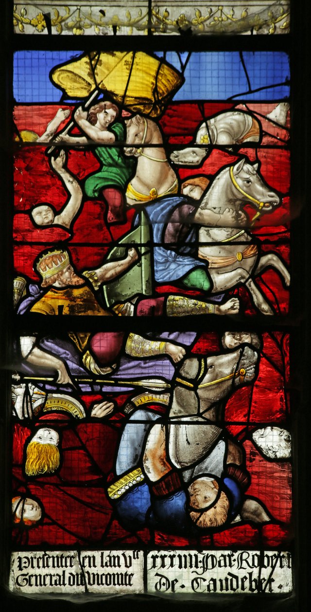 Janela representando os israelitas cruzam o Mar Vermelho; O exército do faraó se afoga, detalhe de 2921646, 1534 de French School
