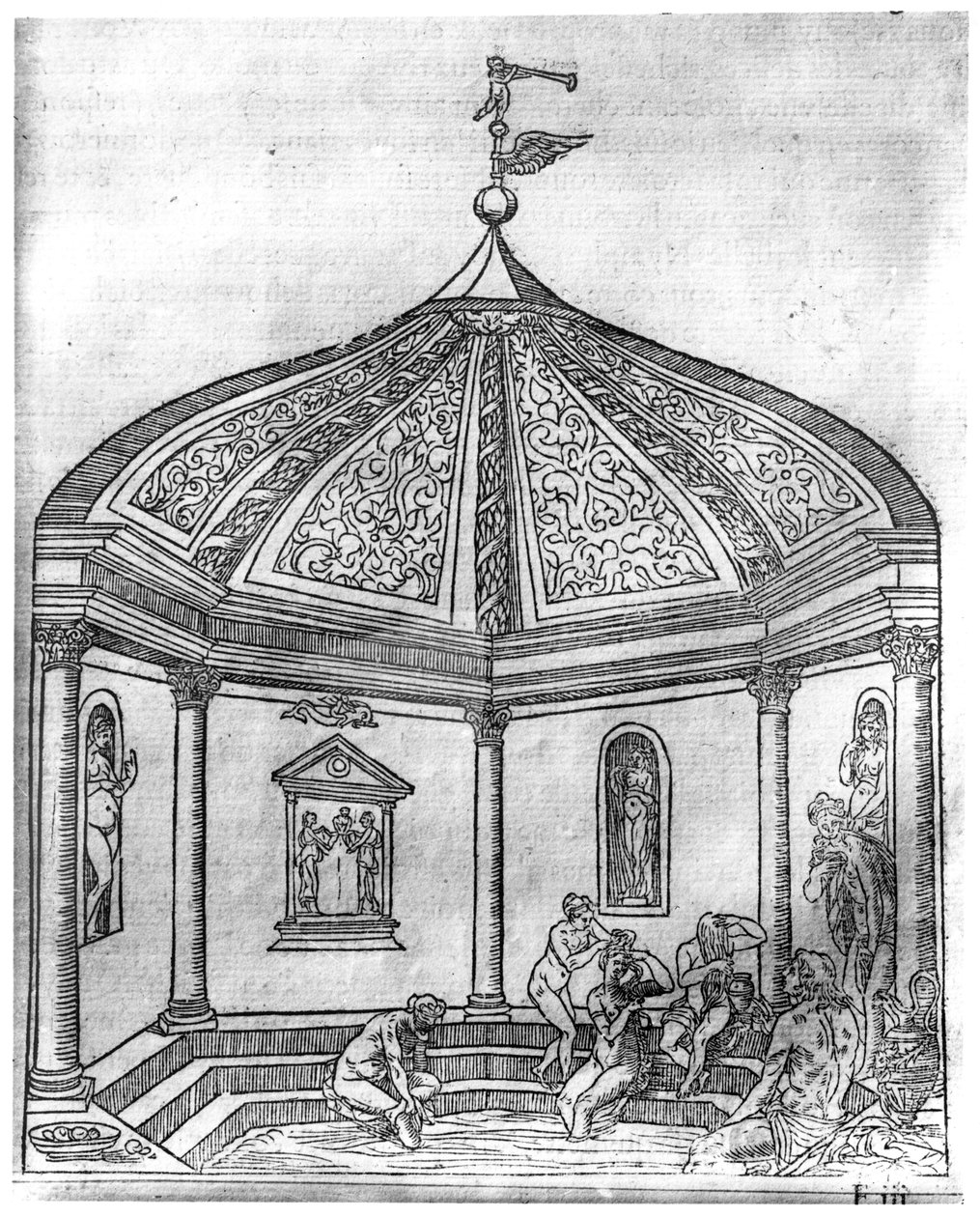 Banhos femininos na Abadia de Theleme, de &39;Le Songe de Polifile&39; por Francois Rabelais (1494-1553) edição publicada em 1554 de French School