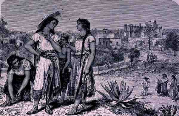 As Moças de Tula, das Antigas Cidades do Novo Mundo, de Claude-Joseph-Desire Charnay, pub. 1887 de French School