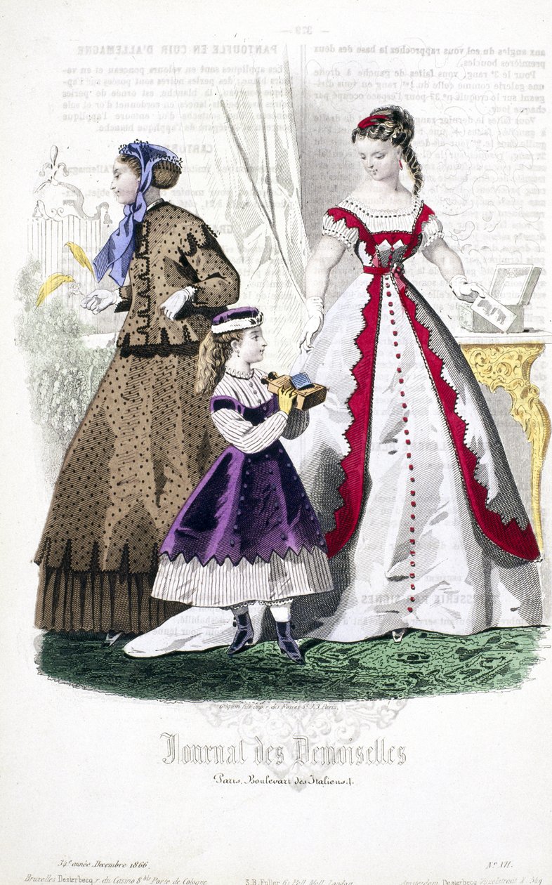 Mulheres jovens assistindo a estereofotografias, do Journal des Demoiselles, dezembro de 1866 de French School
