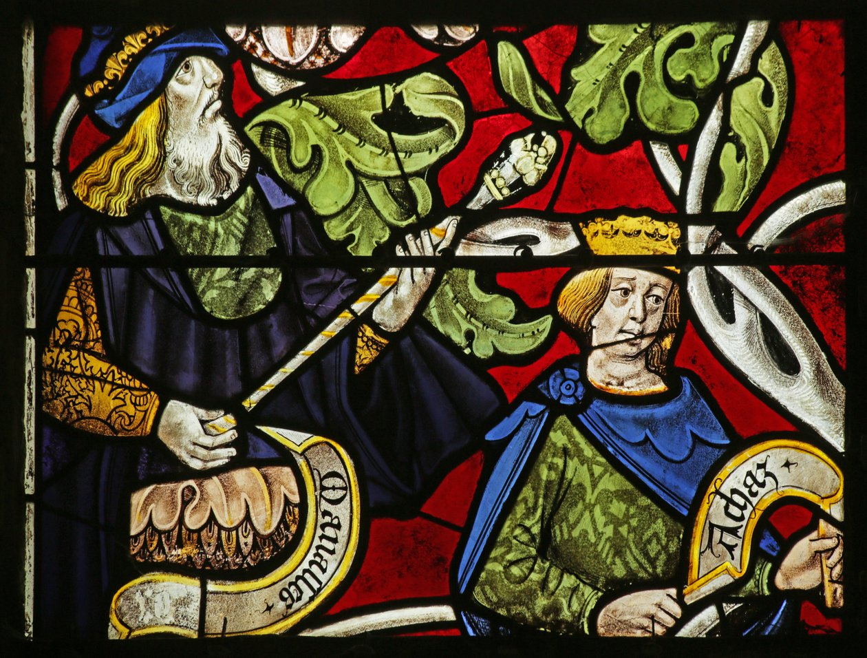 Janela retratando a árvore de Jessé: Rei Achaz e Manassés, século XVI-XX de French School