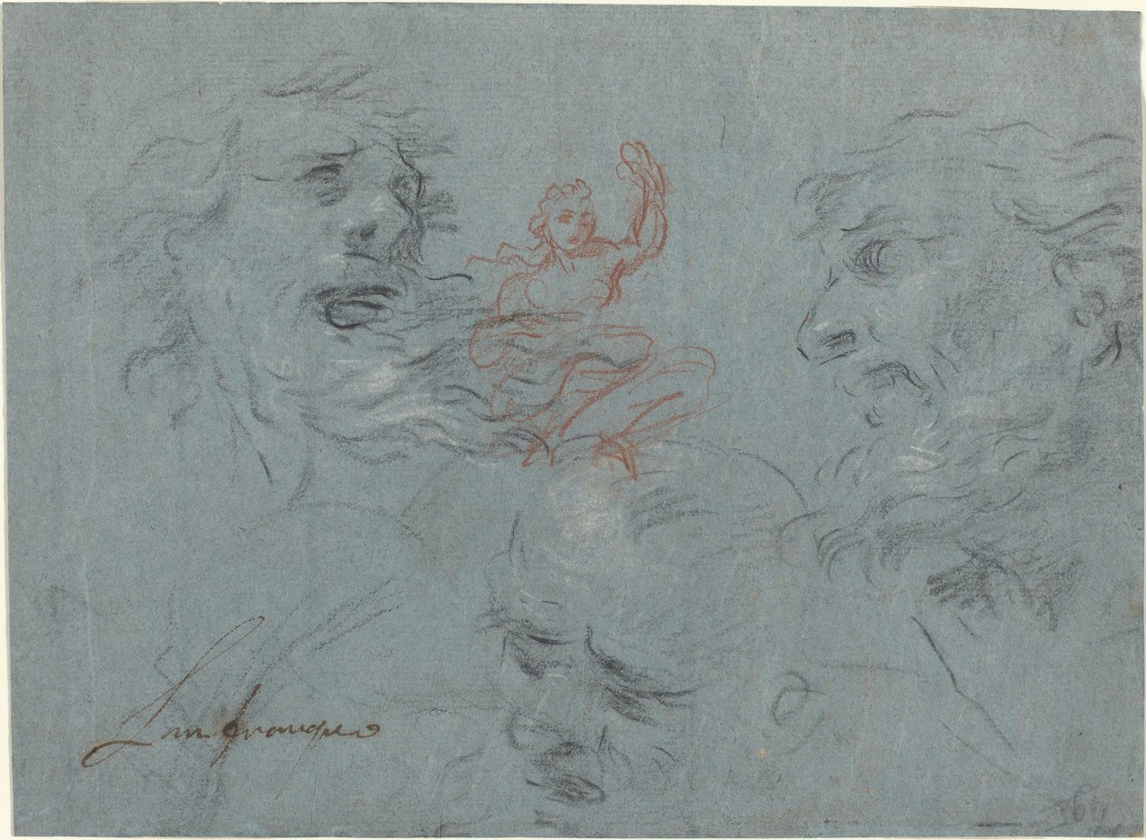 Estudo de Cabeças [reto] de French 17th Century