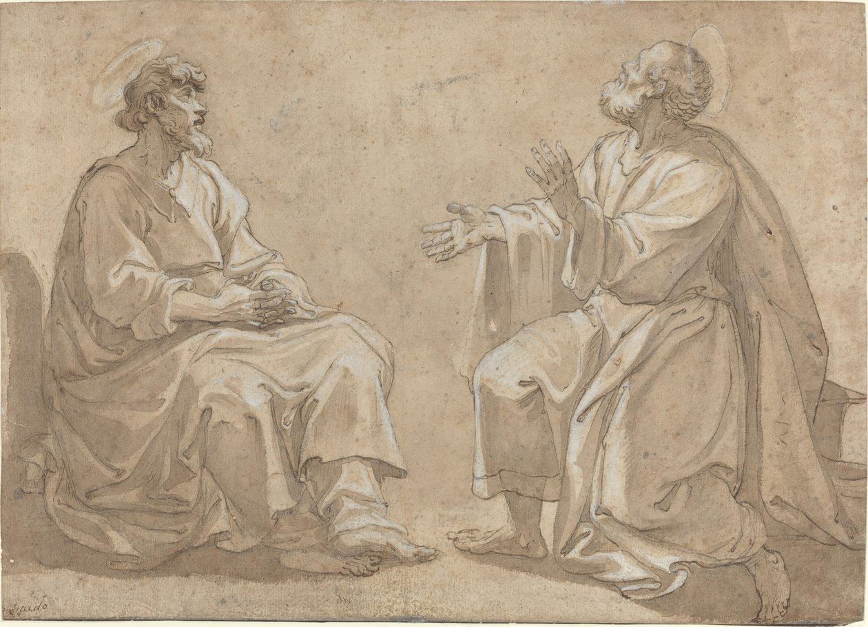 Dois santos sentados de French 17th Century
