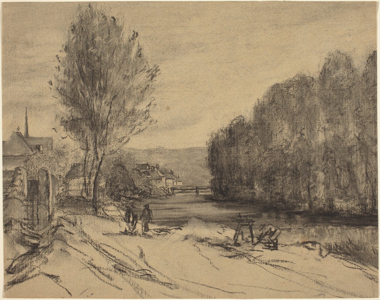 Uma paisagem com um rio de French 19th Century
