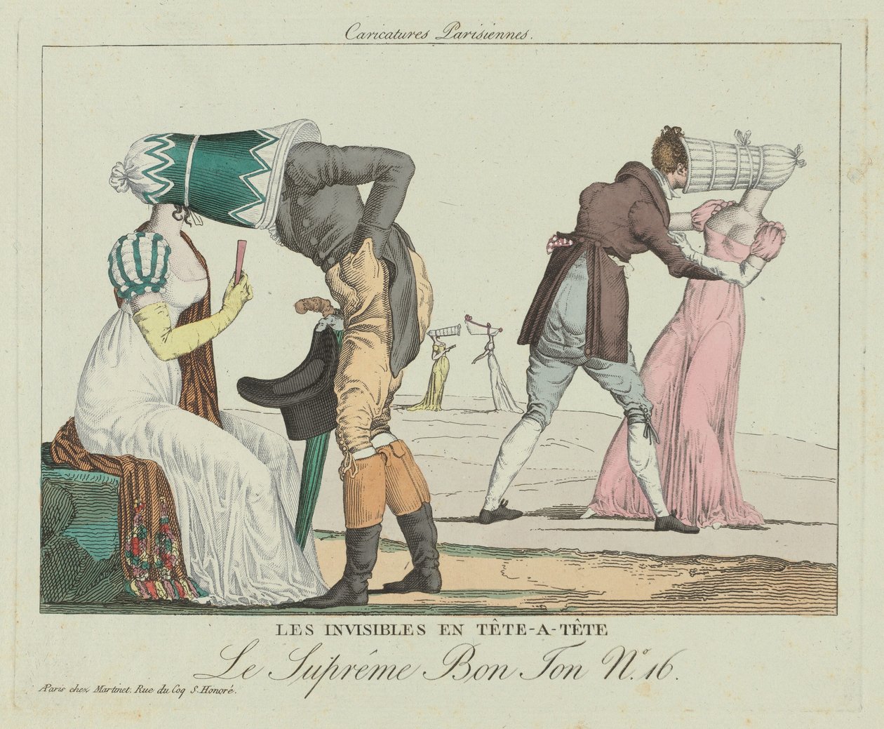 Os Invisíveis cara-a-cara (Tete-a-Tete com Poke Bonnets) de French 19th Century