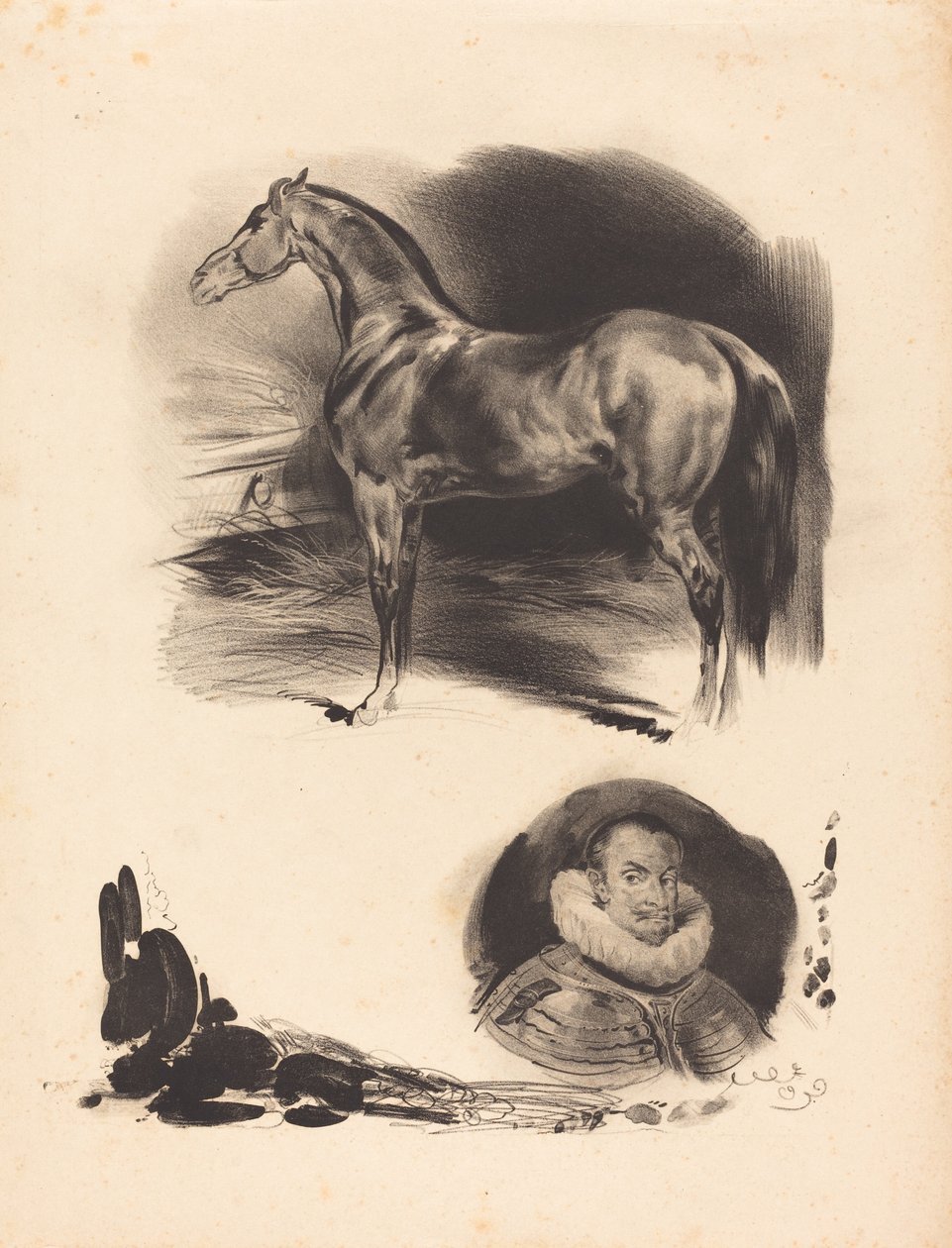 Esboços de um cavalo e um nobre de French 19th Century