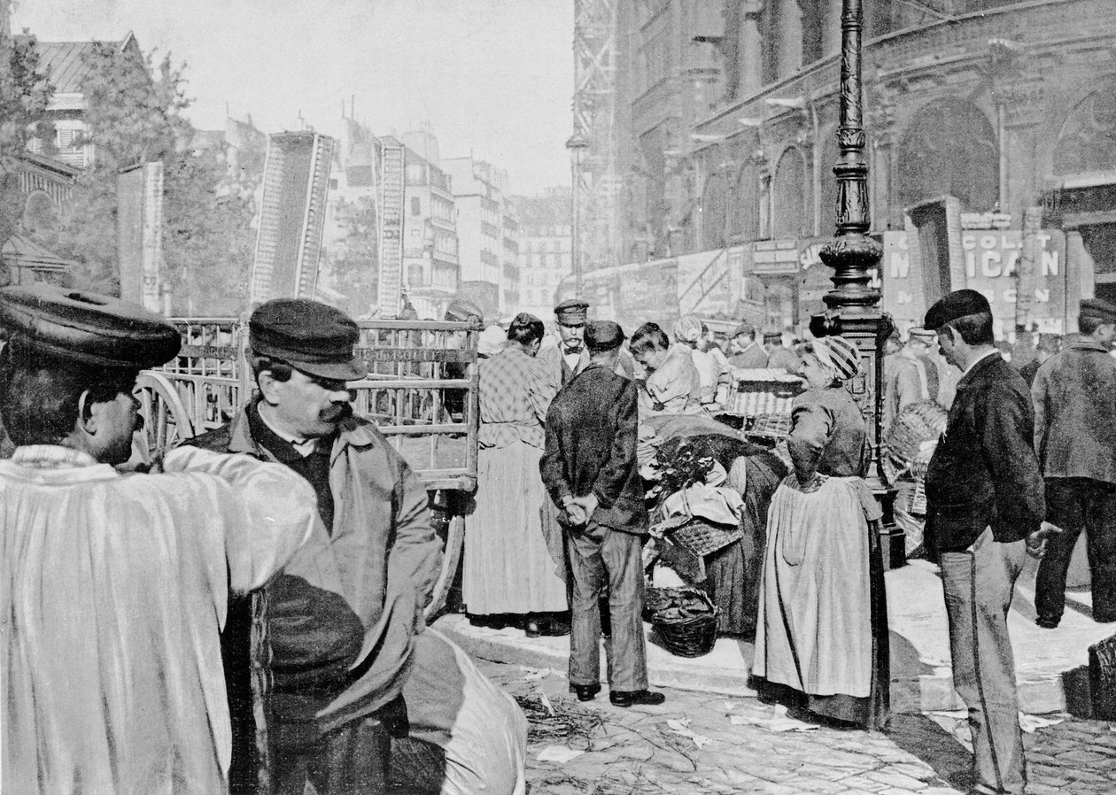 Canto do mercado perto da Igreja de Saint Eustache, Les Halles, Paris, 1896 de French Photographer