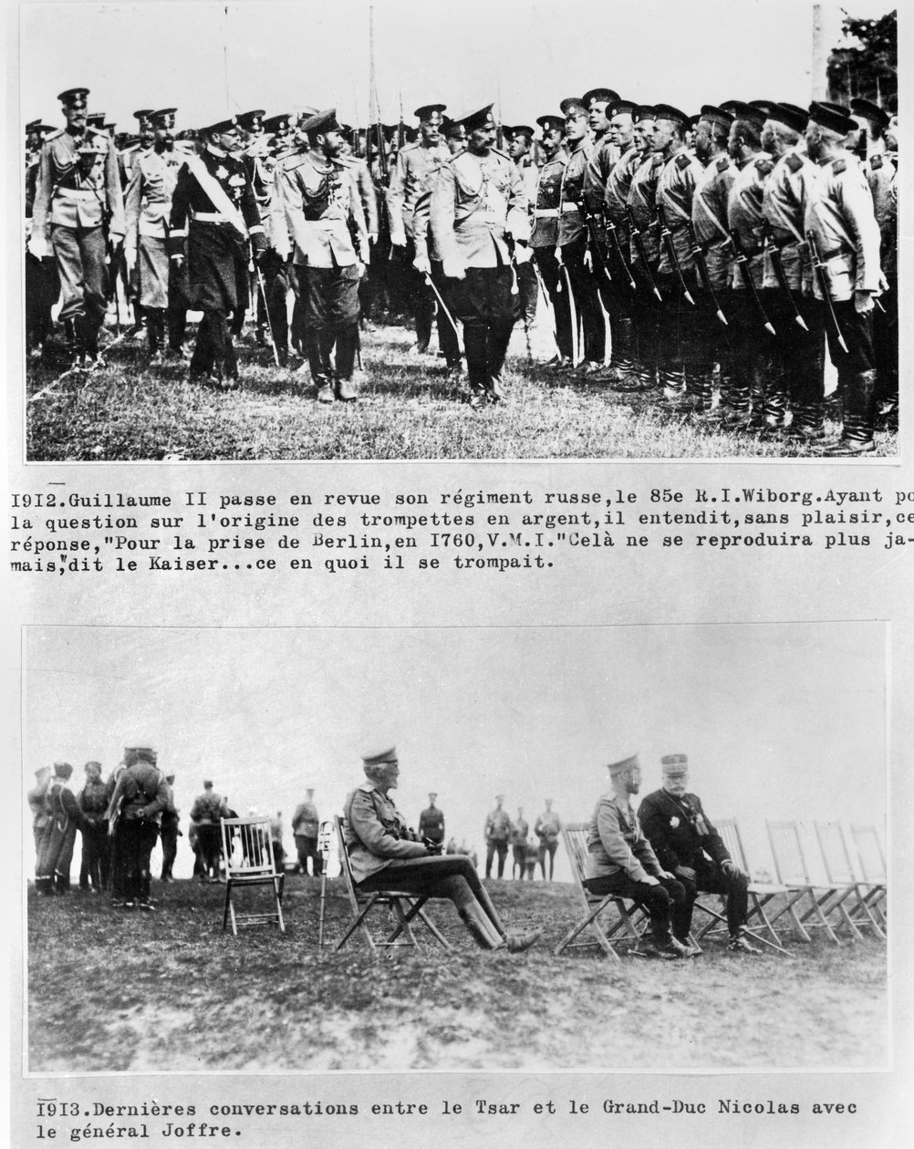 Conversas finais entre o czar e o grão-duque Nicolau II e o general Joffre, 1913 de French Photographer