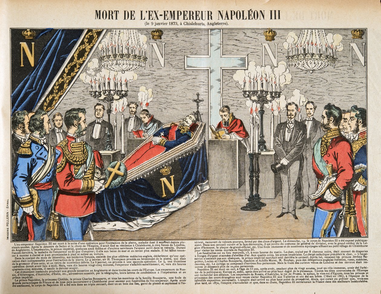 Morte do Ex-Emperador Napoleão III, de History of the Third Republic, Vol. I, Political History, pub.1933 (cor litho) de French Photographer