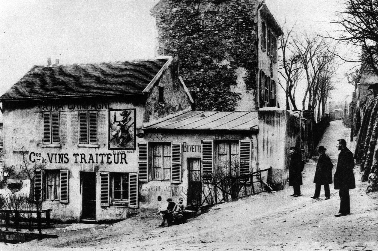 Paris: cabaret des assassins, cabaret du Lapin Agile rue des Saules - fotografia, final do século XIX ou início do século XX de French Photographer