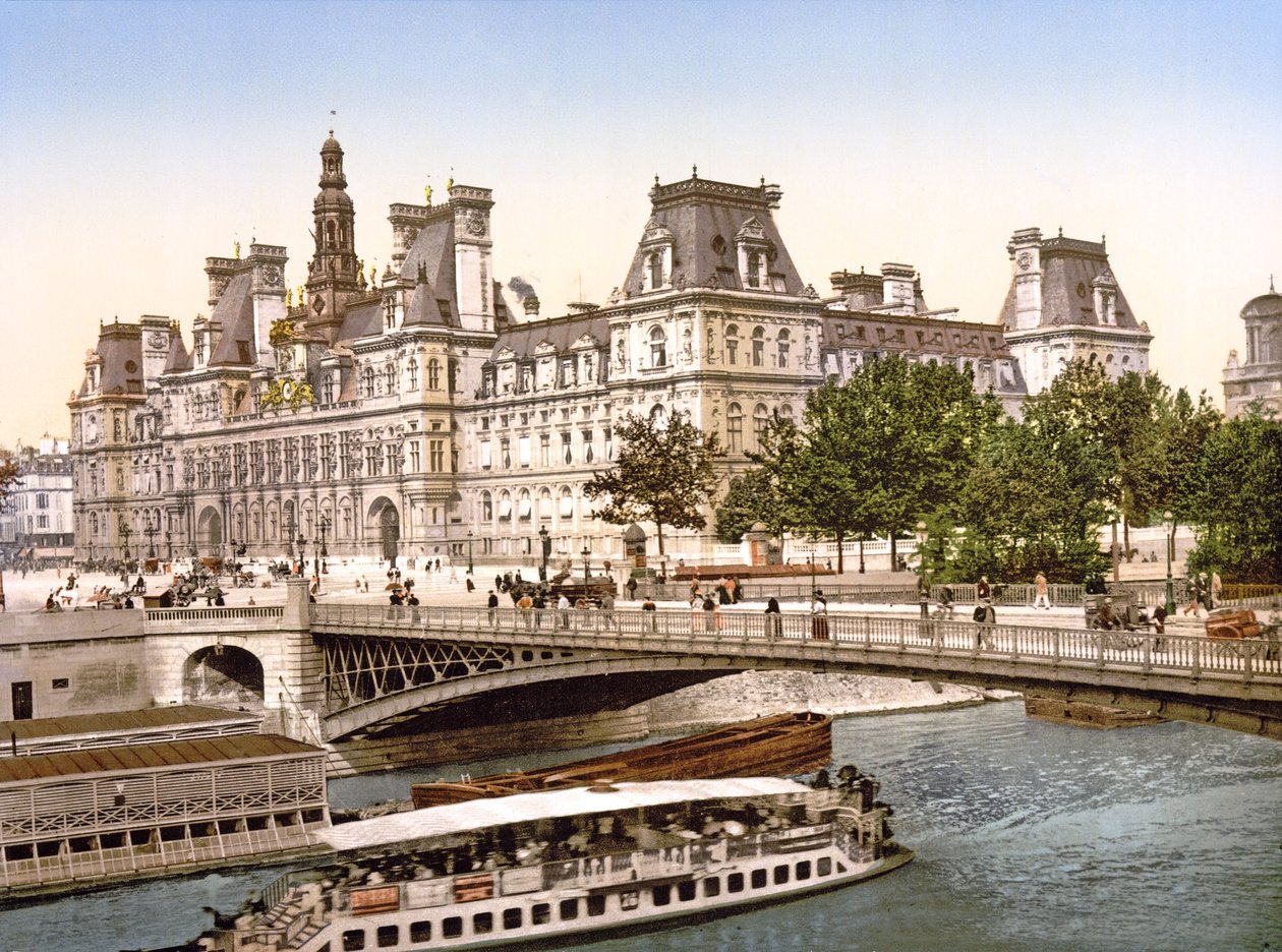 Pont d&39;Arcole e a câmara municipal, Paris, bar. c.1900 de French Photographer