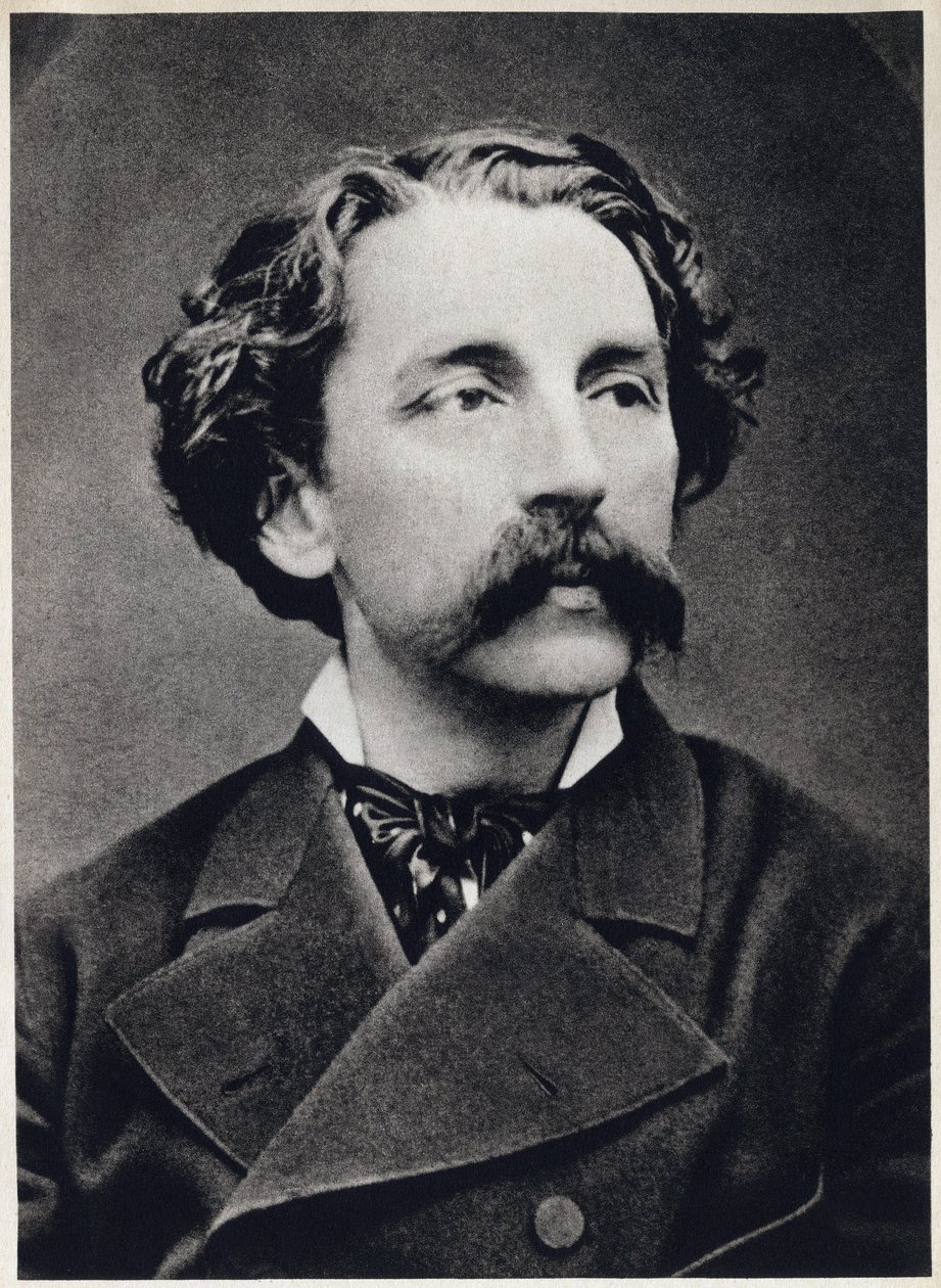 Retrato de Etienne Mallarme dit Stephane Mallarme (1842-1898) cerca de 1873, poeta francês. Fotografia de French Photographer