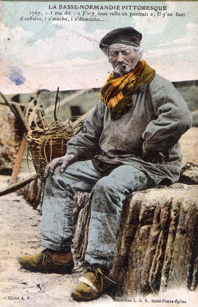 Cartão postal da Normandia, retratando um velho cão do mar, c.1914 (cor litho) de French Photographer