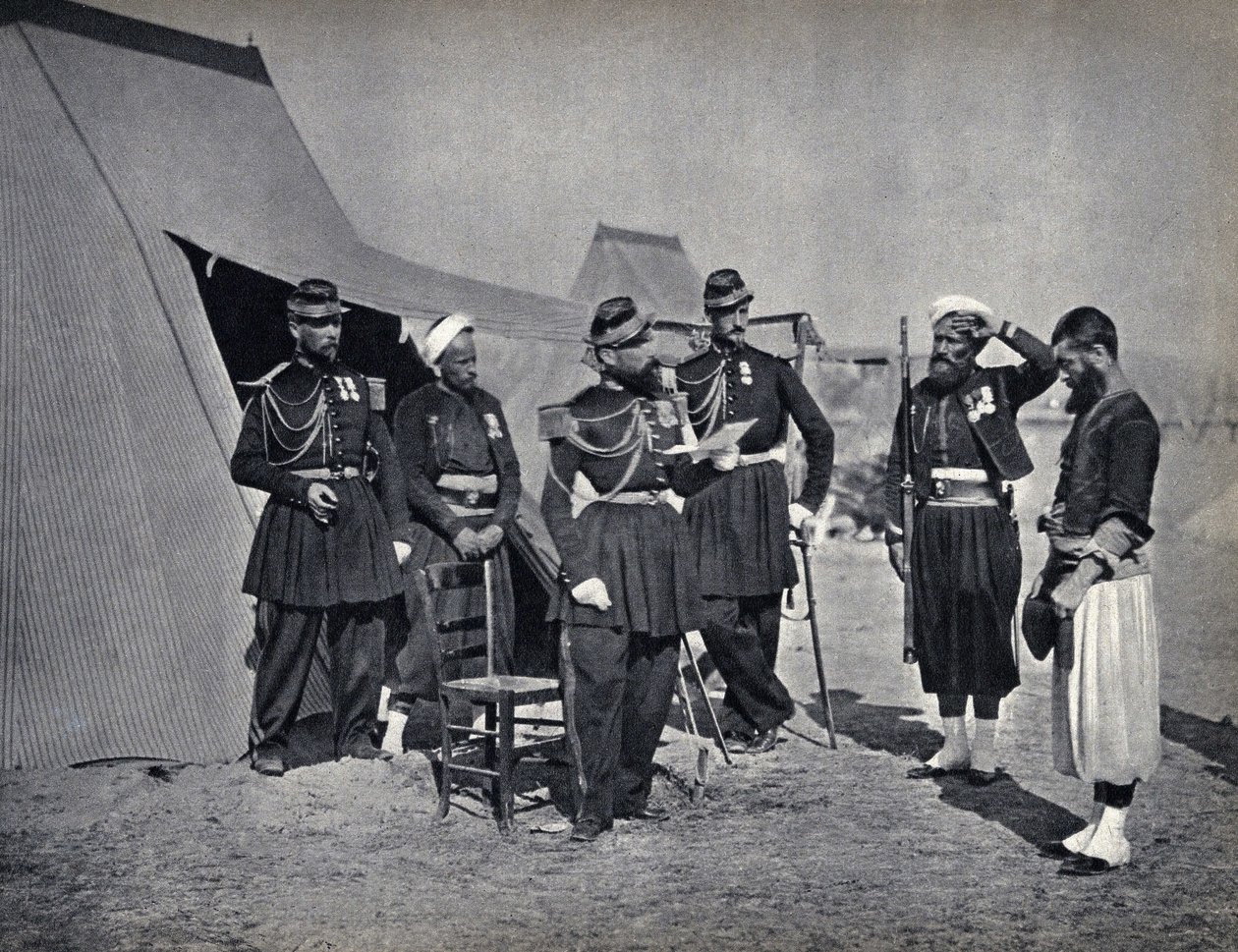 Punição, soldados do exército francês durante a campanha da Crimeia em 1854. Fotografia, finais do século XIX. de French Photographer