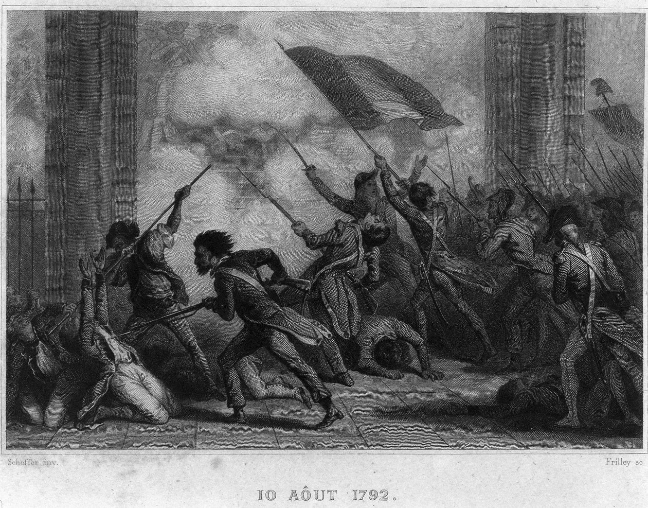 10 de Agosto de 1792 (Chute de royauté) - em "Revolution francaise" de Thiers. Século XIX de French School