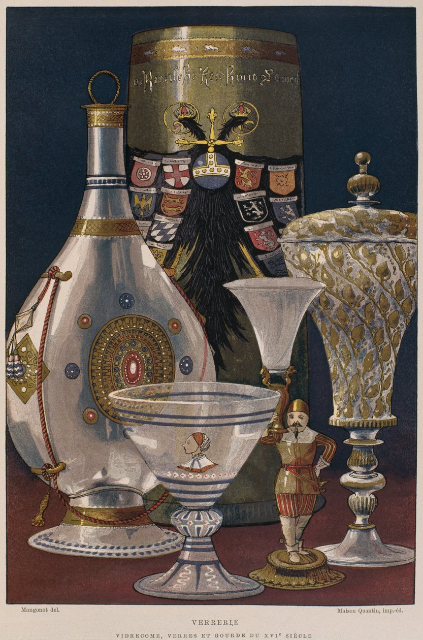 Vidraria do século XVI, ilustração do Dicionário de móveis e decoração de Henry Havard, volume 4, placa 61, Paris, Maison Quantin, 1878 de French School