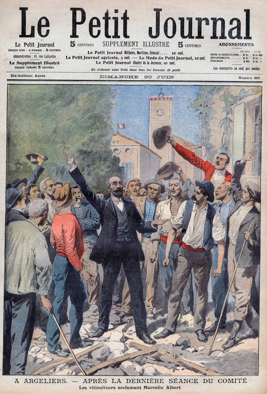 1907 - crise do vinho no sul da França - primeira página do jornal "Le Petit Journal" de 30 de Junho de 1907 (gravura) de French School
