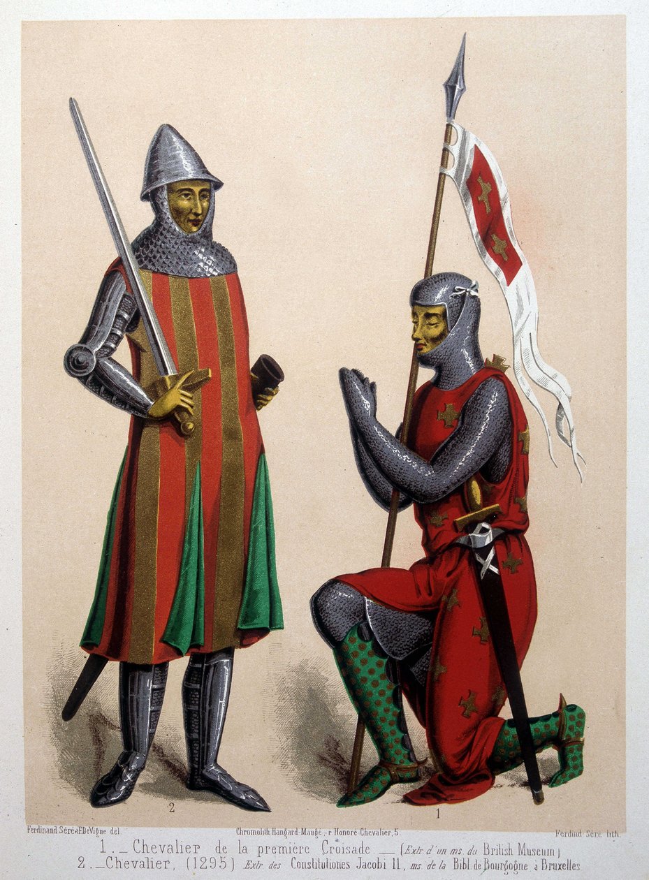 1. Cavaleiro da Primeira Cruzada (1096); 2. Cavaleiro (1295) de French School