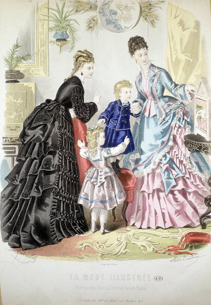 2 mulheres e 2 crianças: Moda - em “” Album de la Mode illustrée ”” ” de French School