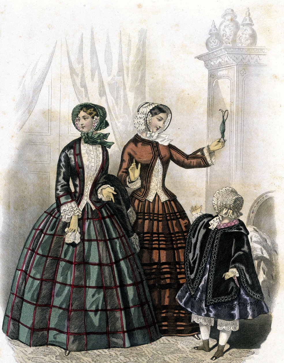 2 mulheres com uma rapariga - em "Journal des Demoiselles" 1852. de French School