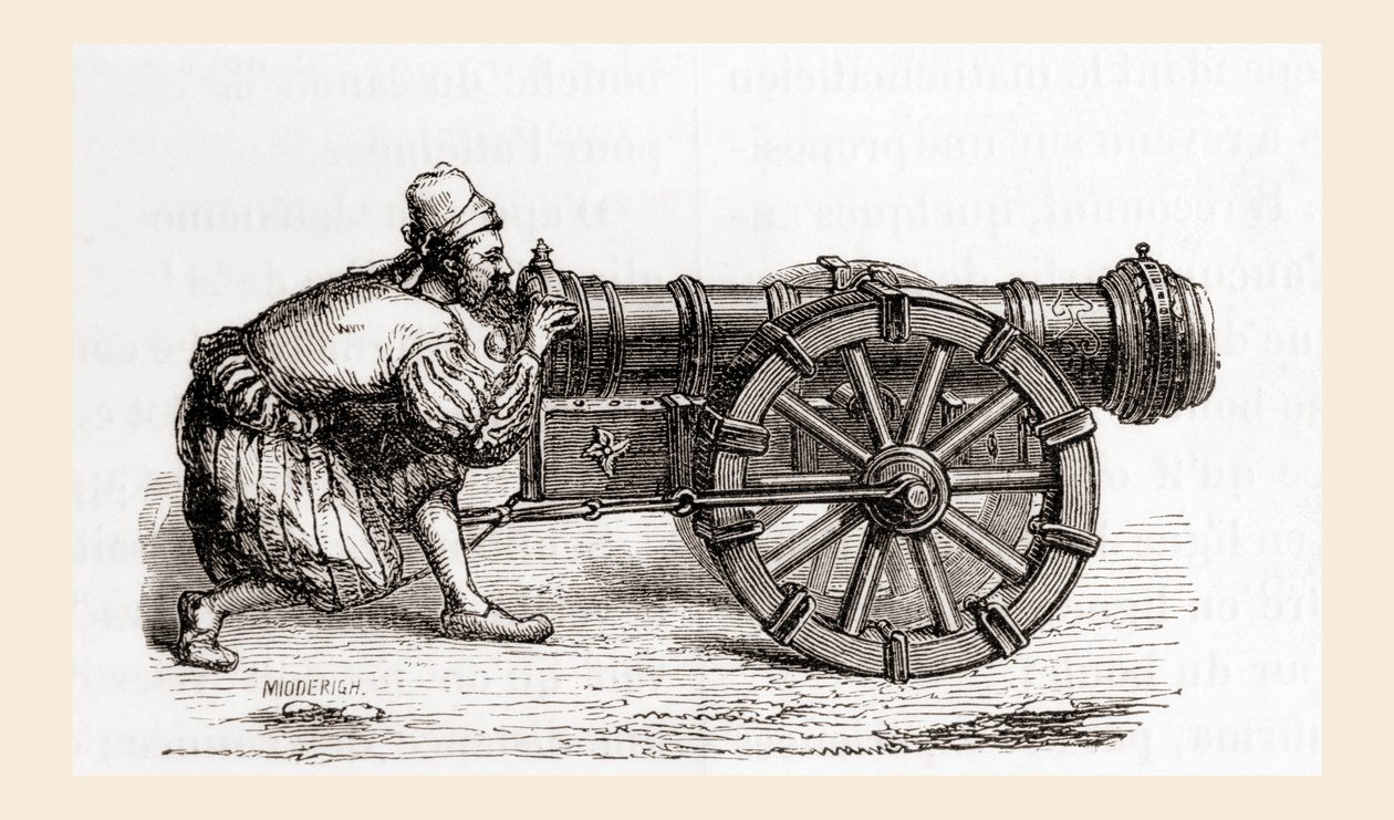 Um canhão alemão do século XVI, de Les Merveilles de la Science, publicado c.1870 (gravura) de French School