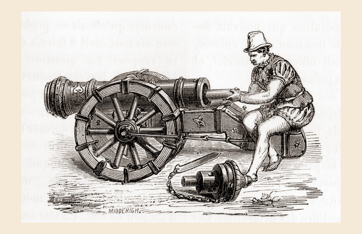 Um canhão alemão do século XVI, de Les Merveilles de la Science, publicado c.1870 (gravura) de French School