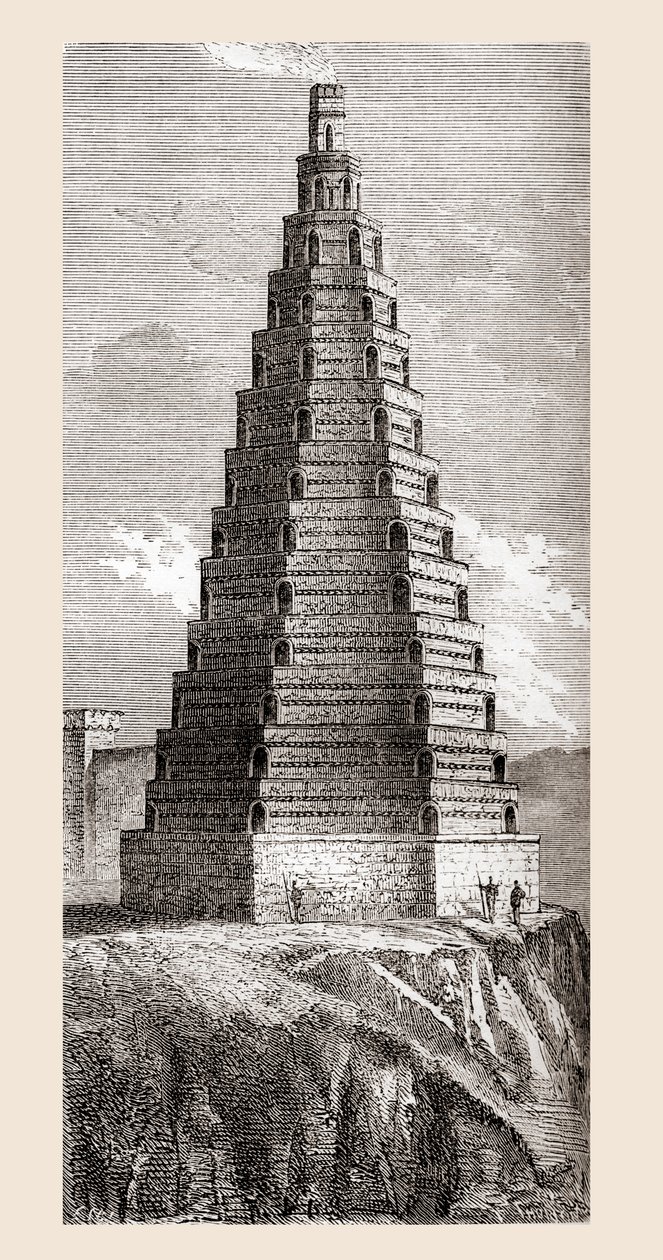 Uma representação do século XIX de A Torre da Ordem, destruída em 1644, Boulogne-sur-Mer, França, de "Les Merveilles de la Science", publicado c.1870 (gravura) de French School