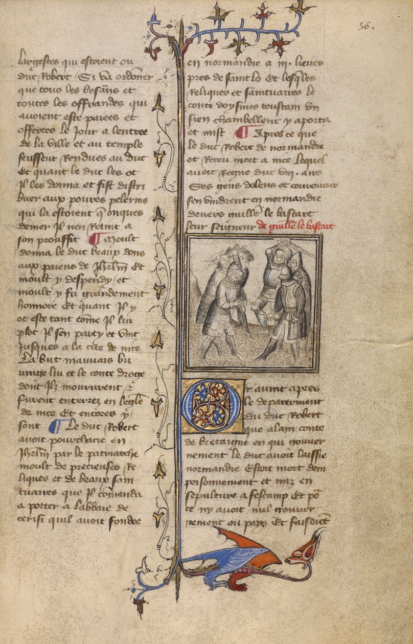 Uma Batalha entre Wankelin de Ferreres e Hugo de Montfort, c.1400-15 (tempera e folha de ouro em pergaminho) de French School