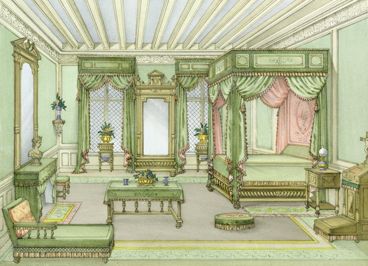 Um interior de quarto em estilo Henri II de French School