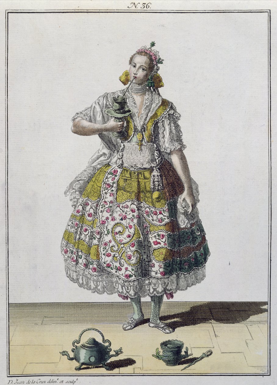 Uma crioulo senhora de Lima, Peru (gravura de cor) de French School