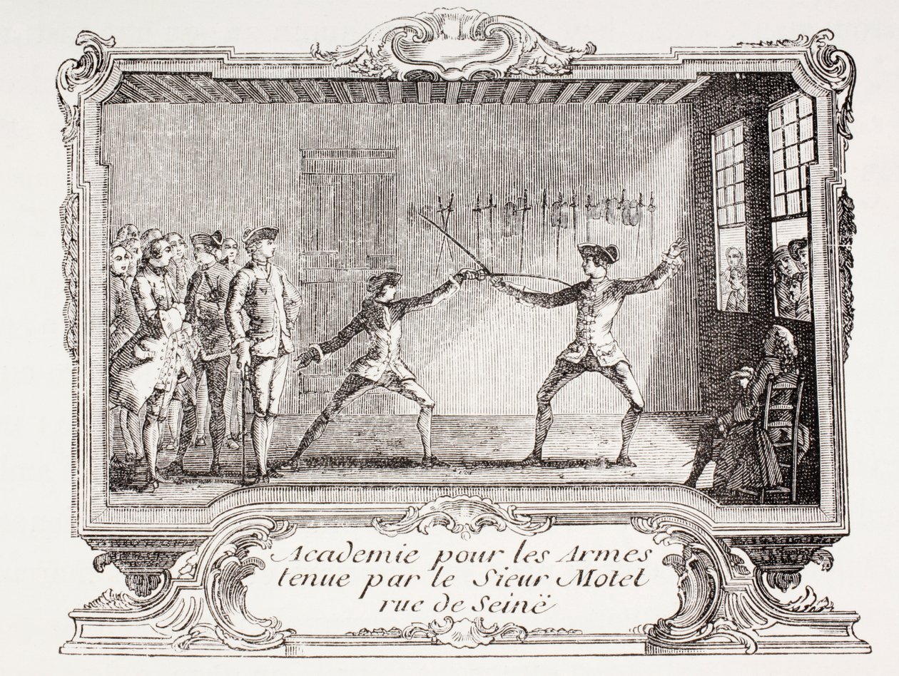 Uma academia de esgrima no século XVIII Paris, 1875 (gravura) de French School