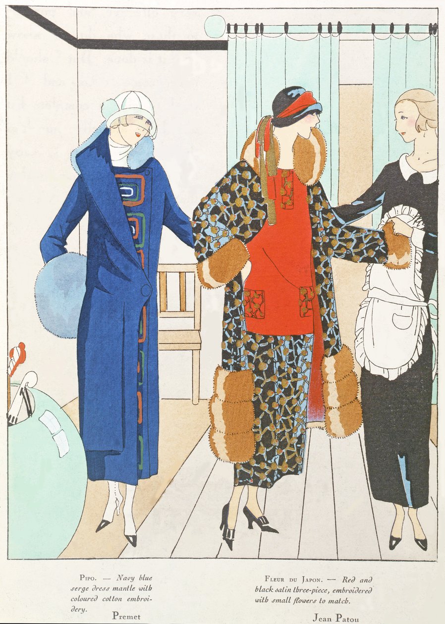 Algumas novidades bonitas da Art-Gout-Beaute, fatos de Premet e Jean Patou, outubro de 1923 (litografia) de French School
