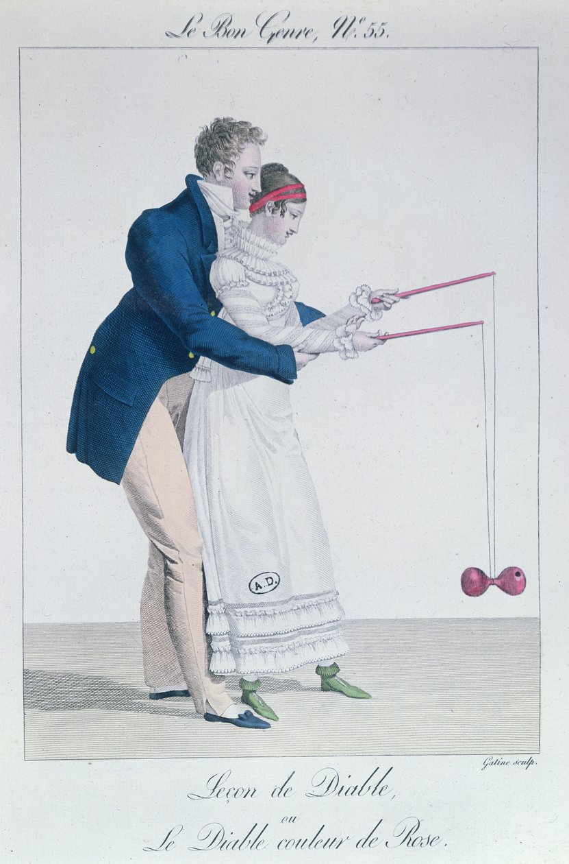 Um jogo de Diabolo, início do século XIX (gravura a cores) de French School