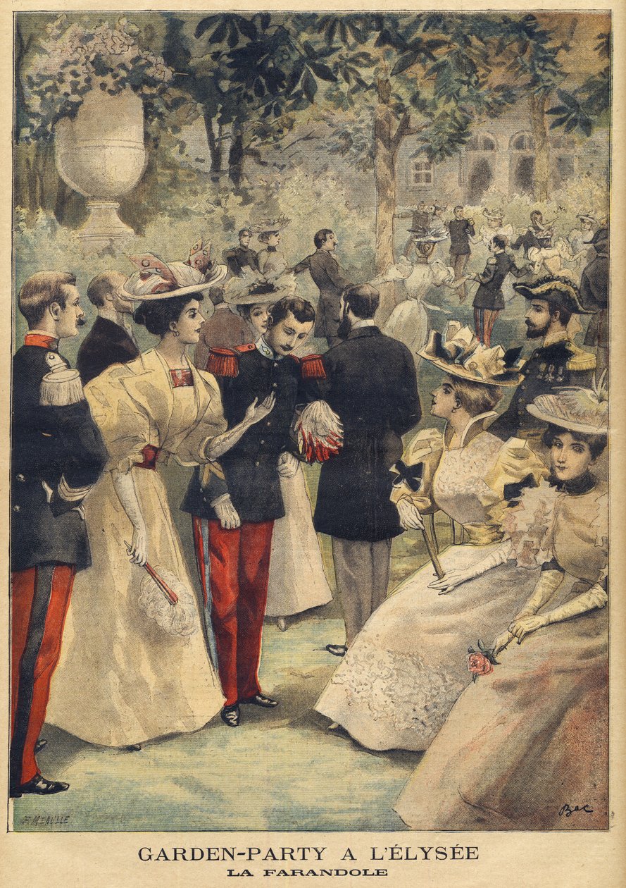 Uma festa de Jardim no Elysee (La Farandole) - ilustração de Meaulle, Fortune Louis (1844-1901) de 