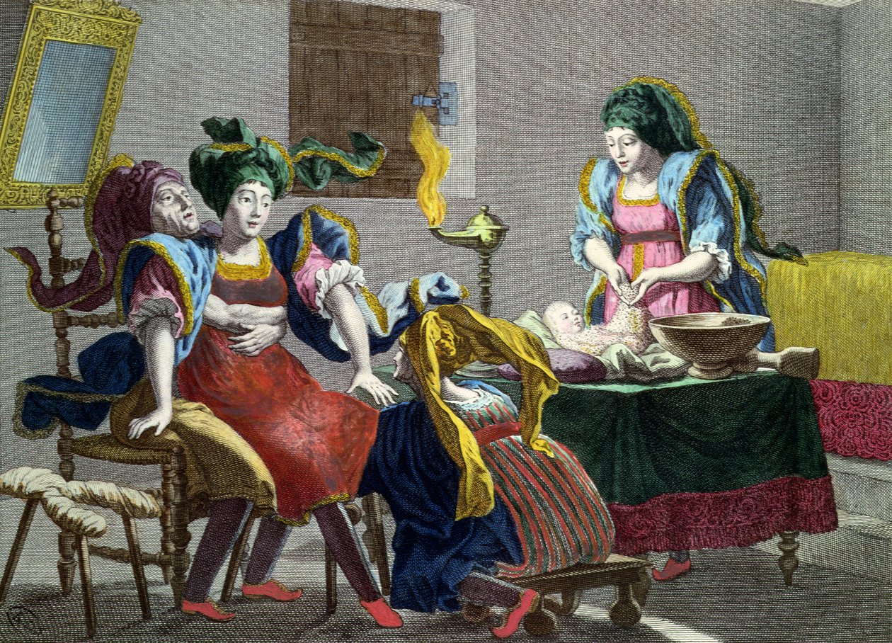 Uma mulher grega do arquipélago dando à luz, segunda metade do século XVIII de French School