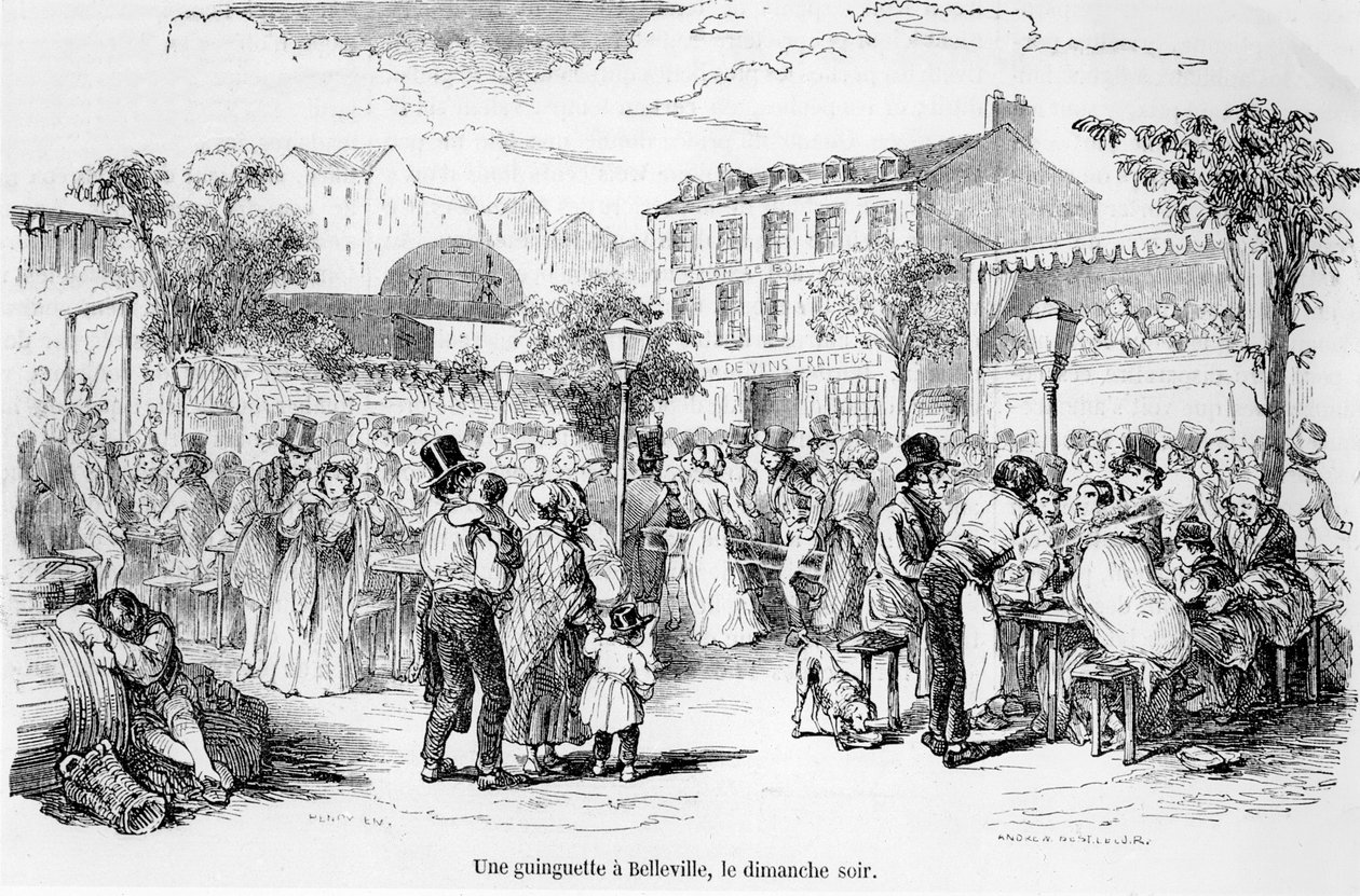 A Guinguette em Belleville no domingo à noite, de Paris por Edmond Auguste Texier, Paris, 1852 de French School